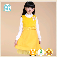 high quality yellow wool medium dress children autumn dress pure color wool one piece dress simple design girls frock